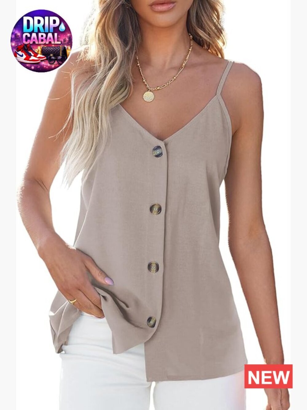 Polyester Spandex V-Neck Tank Top Adjustable Straps Loose Fit